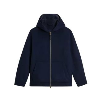 Woolrich Double Wool Hooded Jacket - Heren - Sweatshirts & Hoodies - Blauw - Maat: L Wol