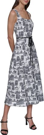 Karl Lagerfeld Landmark Print Sleeveless Dress in Soft White Black Combo at Nordstrom, Size 14