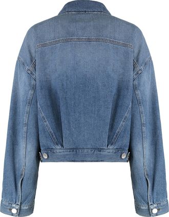 Pinko Womens Denim Jacket Garbone Vintage Wash Cotton Leather