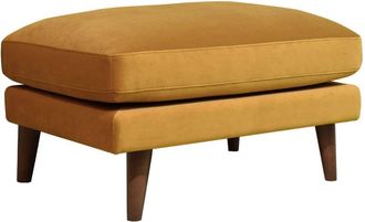 DRAWER Puf de terciopelo con patas de madera oscura - Amarillo mostaza