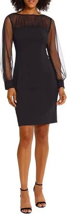 Maggy London Long Sleeve Illusion Neckline Dress In Black