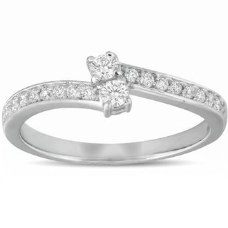 Pompeii3 1/4 Ct Two Stone Diamond Engagement Forever Us Ring White Gold Anniversary Band