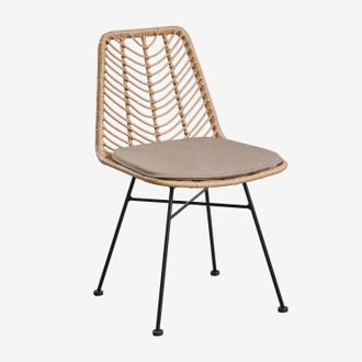 Sklum Pack De 4 Sillas De Comedor En Rat&aacute;n Sint&eacute;tico Gouda Natural Sklum
