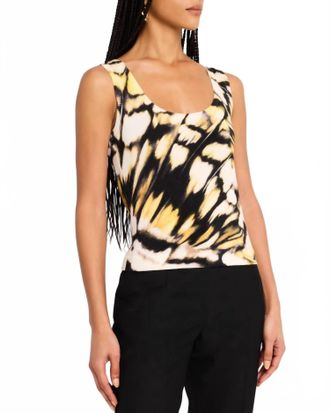 Oscar De La Renta Butterfly Printed Scoop Neck Tank In Black Multi