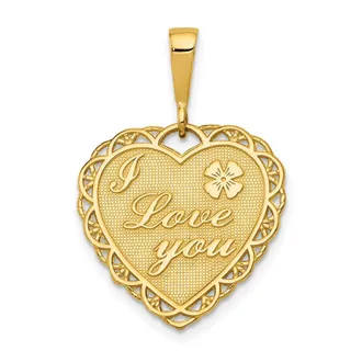 Diamond2Deal 14k Yellow Gold Reversible I LOVE YOU Heart Pendant