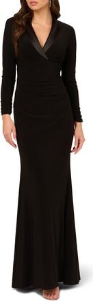 Adrianna Papell Long Sleeve Tuxedo Mermaid Gown in Black at Nordstrom, Size 16