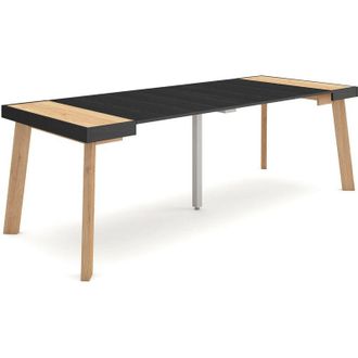 Skraut Home Mesa Consola Extensible, Mesa Comedor Plegable, 220, Para 10 Comensales, Patas De Madera, Estilo Moderno, Roble Y Negro - Skraut Home
