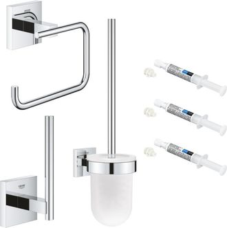 GROHE Pack Accesorios De Ba&ntilde;o Grohe Start Cube Con Portaescobillas + Portarrollos + Dispensador De Papel + 3 Colas Grohe Quickglue