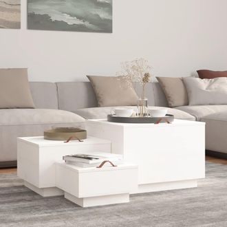 vidaXL Cajas De Almacenaje Con Tapa 3 Pzas Madera Maciza Pino Blanca Vidaxl