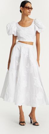 Rotate Womens Long Floral Skirt - White Cotton - Size EU 34 (Womens)