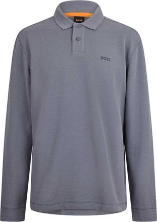 HUGO BOSS Herenpolo met kraag en lange mouwen (Grijs)