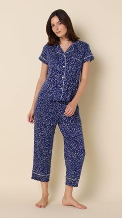 The Cats Pajamas Pima Knit Capri Set in Confetti Dot Navy at Nordstrom, Size X-Small