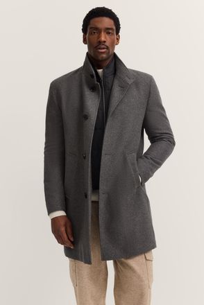 Bugatti Kurzmantel BUGATTI Westen-Einsatz, Herren, Gr. 48, 280, dunkelgrau, 55% Wolle, 40% Polyester, 5% sonstige Fasern, unifarben, normal, normaler Saum, M&auml;