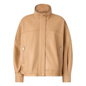 Pinko Light Jackets, female, Beige, Size: XS Nappa Leather Blouson Jacket