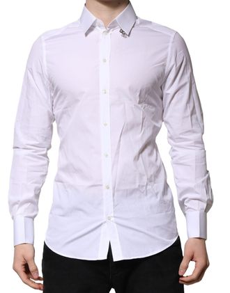Dolce & Gabbana White Cotton GOLD Long Sleeves Formal Mens Shirt