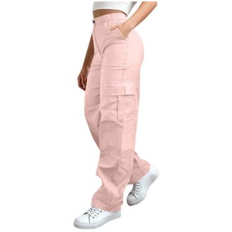 Generic Cargo Trousers Women Flared Trousers Pants Activewear Solid Color Casual Work Bottoms Cargo Ladies Baggy High Waist Wide Leg Pants Ladies Casual Hikin