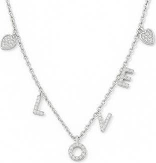 House of Frosted Elizabeth 14K White Gold Plate Sterling Silver White Topaz Love Necklace at Nordstrom Rack, Size 16