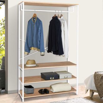 IDMarket Armario Vestidor Grande L. 100 Cm Detroit Dise&ntilde;o Industrial Madera Y Metal Blanco