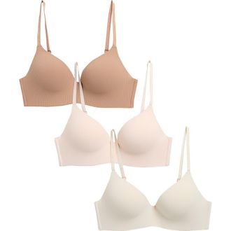 Danskin Set of 3 Assorted Wirefree Bras in Silver Sage/Beige at Nordstrom Rack, Size 34B