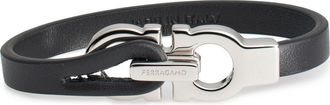 Ferragamo Mens Gancini Leather Bracelet in Nero/Palllucido at Nordstrom