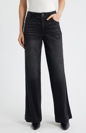 Wit & Wisdom Gracie Skyrise Double Side Seam Wide Leg Jeans in Washed Black at Nordstrom, Size 00
