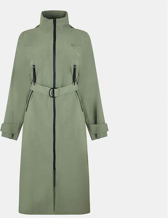 Lacoste Womens High Neck Relaxed Fit Trench Coat - Green - Size: 12