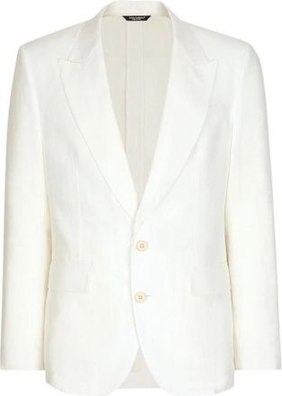 Dolce & Gabbana Linnen Jas met Enkele Rij Knopen - Heren - Business blazers - Wit - L - Linnen - Kostuums