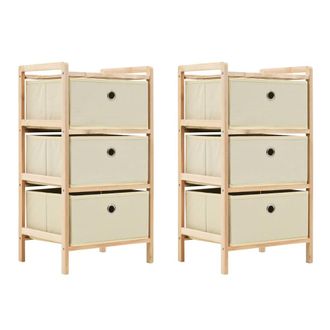 vidaXL Estantes Con 3 Cestas De Tela 2 Unidades Madera De Cedro Beige Vidaxl