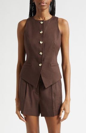 Veronica Beard Hartwell Linen Blend Vest in Dark Mocha at Nordstrom, Size 12