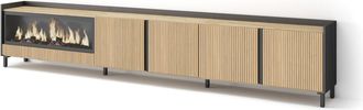 Skraut Home Skraut Home - Mueble Tv, Televisi&oacute;n, Muebles De Sal&oacute;n, Almacenaje, 315x35x61cm, Para Tv Hasta 80, Chimenea El&eacute;ctrica Xxl, Dise&ntilde;o Industrial, Estilo Mo