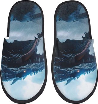 Generic House Slippers Blue Thunder Storm Dragon Non-Slip Hotel Slippers Warm Anti-Slide Slipper For Holiday Hotel Spa L