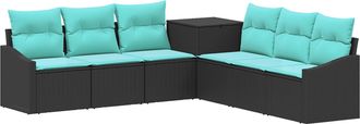 vidaXL Juego De Sof&aacute; 7 Uds. Negro Y Azul Rat&aacute;n Sint&eacute;tico Y Acero Vidaxl
