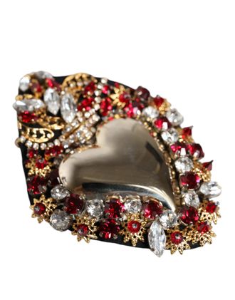Dolce & Gabbana Gouden Toon Messing Heilig Hart Cristal Versierde Broche
