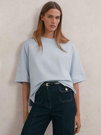 Reiss Ice Blue Cotton Ribbed-neck Oversized T-shirt, L