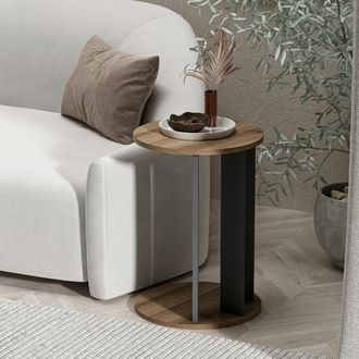 Dmora Mesa De Centro Penango, Forma Redonda, Tablero De Madera Noble, Color Caf&eacute;, 34x34x64h Cm Marr&oacute;n Nogal