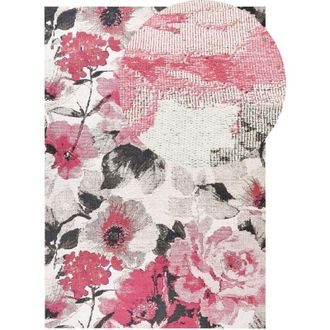 Beliani Beliani - Tappeto in cotone con motivo floreale rettangolare 140 x 200 cm Rosa Ejaz