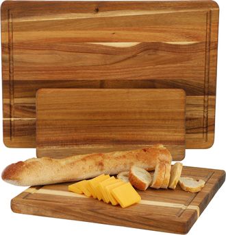 MegaChef 3 Piece Acacia Wood Cutting, Prep and Serving Boards