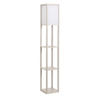 HOMCOM Floor Lamp Reading Lamp with 3-Tier Storage Shelf for Home Office Oak | TJ Hughes