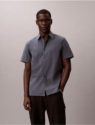 Calvin Klein Mens Seersucker Classic Button-Down Shirt - Blue - L