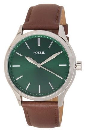 Fossil Fenmore Three-Hand Quartz Leather Strap Watch, 44mm in Silver at Nordstrom Rack