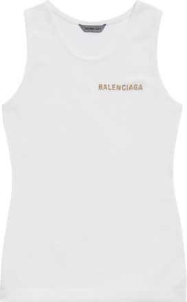 Balenciaga White Logo Round Neck Tank Top