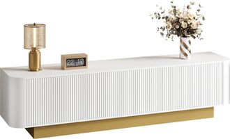 STILVORA Mueble De Tv Con 3 Puertas Y Estante Ajustable, Gesti&oacute;n De Cables, Dise&ntilde;o Redondeado, 170&times;40,5&times;47 Cm, En Mdf Y Aglomerado, Blanco