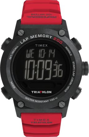 Timex Ironman Triathlon Digital 200-Lap Silicone Strap Watch, 44mm in Black/Red Digital at Nordstrom