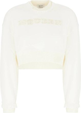 Alexander McQueen Logo-Lettering Cropped Sweatshirt - Dames - Sweatshirts - Beige - XS - Katoen - Hoodies & sweatvesten