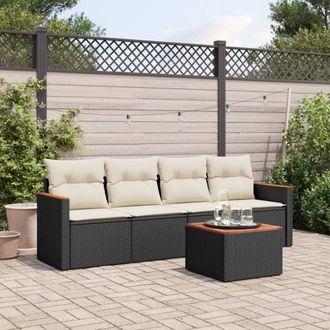 vidaXL Set De Muebles De Jard&iacute;n 5 Pzas Y Cojines Rat&aacute;n Sint&eacute;tico Negro Vidaxl