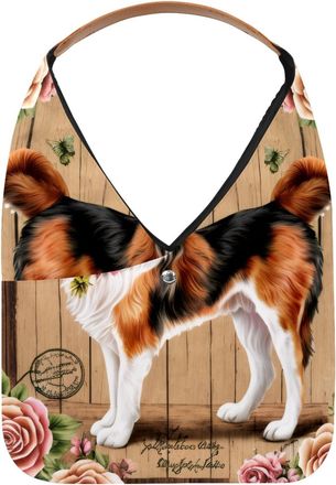 Generic Vintage Dog Rose Flower Wood Board Reusable Lightweight Grocery Bags - Foldable Into Compact Pouch, Washable & Sturdy, Multipurpose for Shopping and T