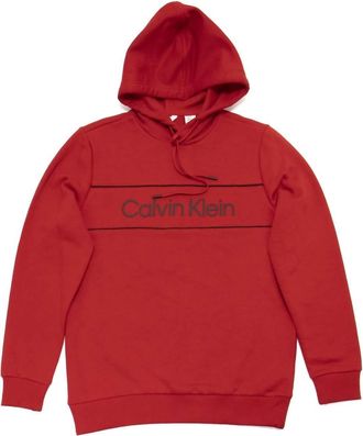 Calvin Klein Mens Long Sleeve Iconic Logo Piping Pullover Hoodie In Barbados Cherry
