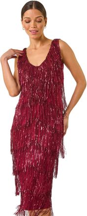 Roman Womens Sequin Tassel Flapper Midi Dress - Red - Size 8 UK