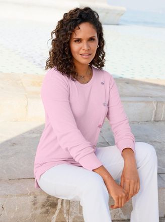 Casual Looks Langarmshirt CASUAL LOOKS Rundhals-Shirt, Damen, Gr. 36, ros&eacute;, 95% Viskose, 5% Elasthan, unifarben, Rundhals, Shirts Langarmshirt