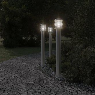 Berkfield Home Outdoor Floor Lamps with Outlet 3pcs Silver 110cm Stainless Steel